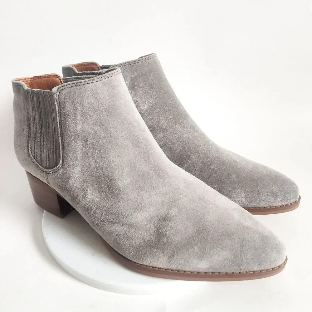 Franco Sarto Size 10 Wide Chelsea Booties Suede Leather Gray Ankle Boots Seville